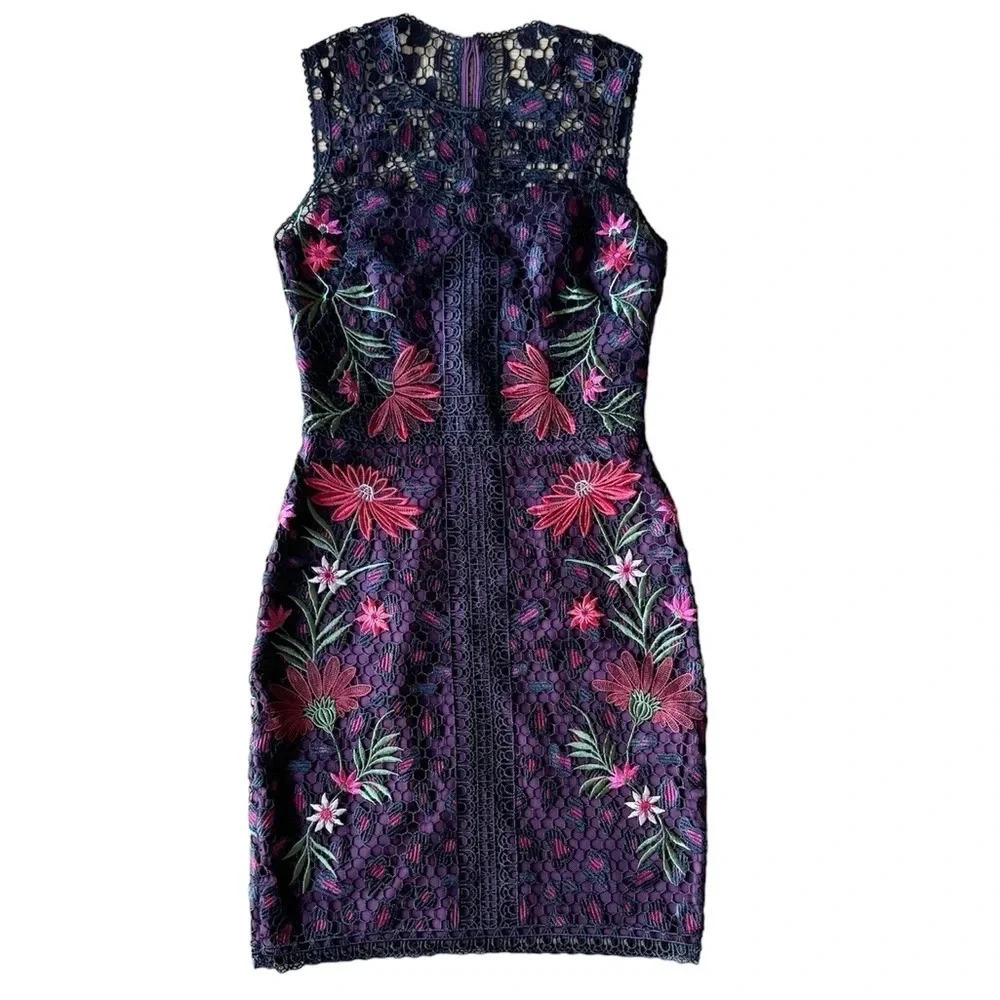 NWT Karen Millen US 4 Lace Mini Dress Leopard Floral Embroidery Sleeveless - Picture 3 of 15
